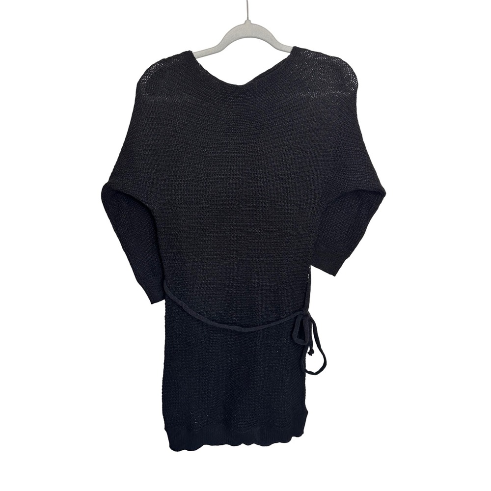 Cupshe‎ Black Knit Sweater Dress XS Mini Pullover Tie Waist Long Sleeve